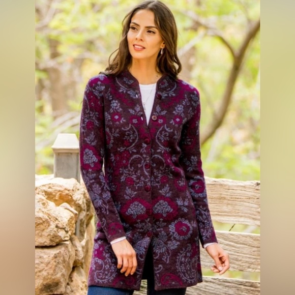 Novica Floral 100% Baby Alpaca Cardigan From Peru “Dream Garden In M… - Picture 1 of 14